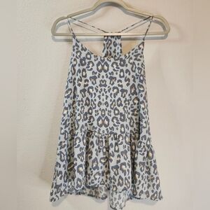 Karlie Women's Blue Gray Leopard Ruffle Peplum Tank Top Blouse Size Medium